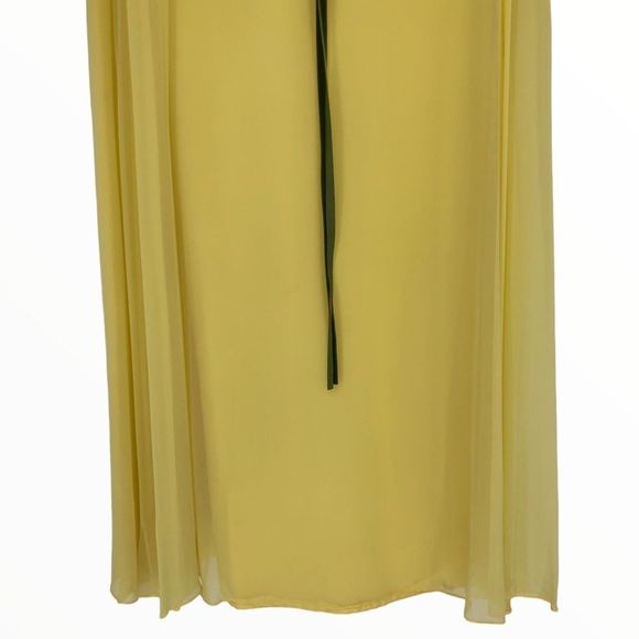 70’s Vintage Yellow Maxi Dress Embroidered Sheer Long Sleeve Ribbon Trim Gown - Picture 3 of 13